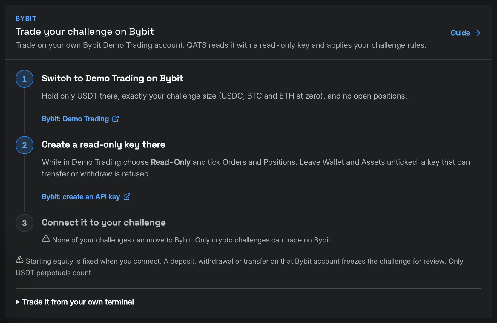 QATS Bybit connection in three steps