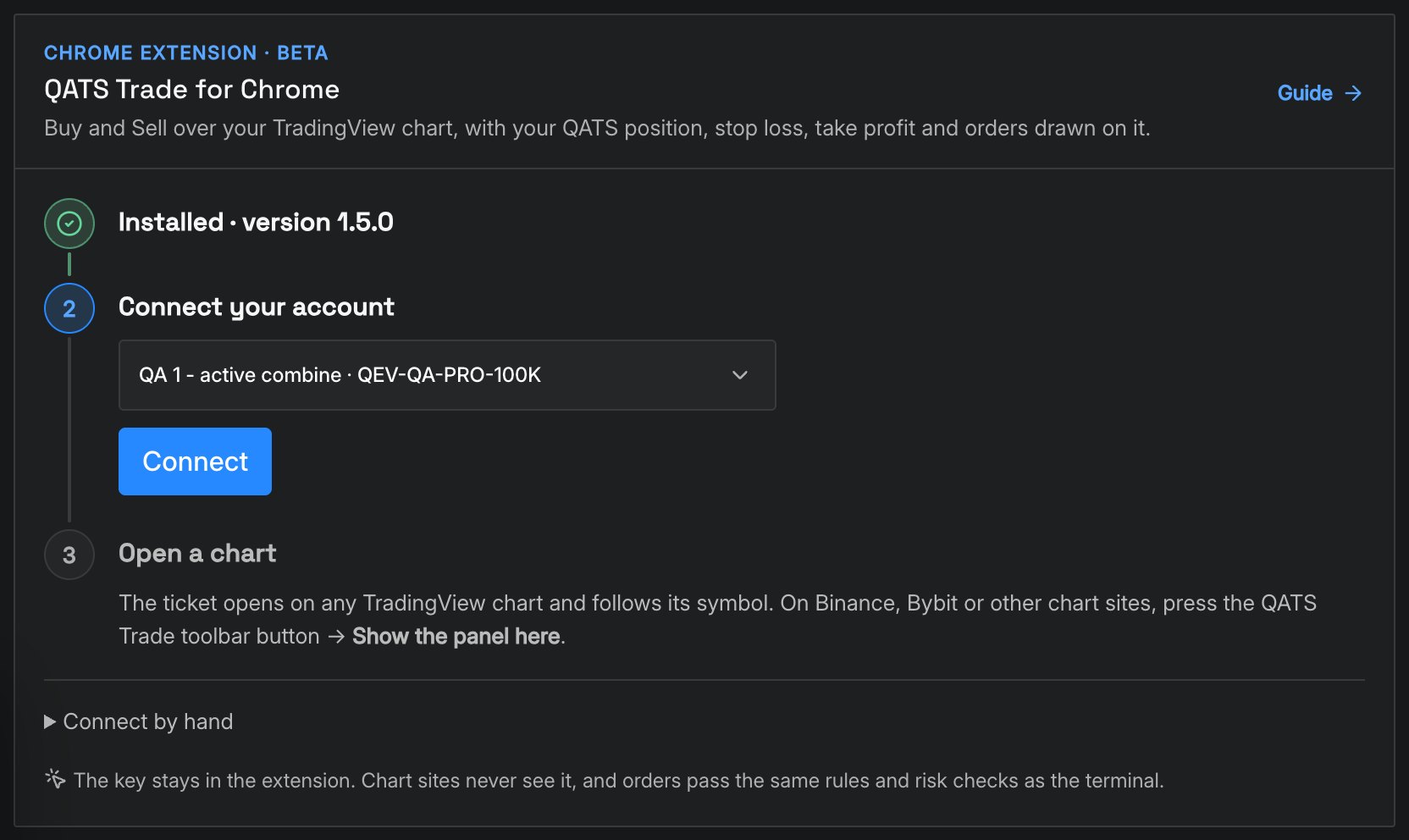 QATS Trade installed, with the Connect button
