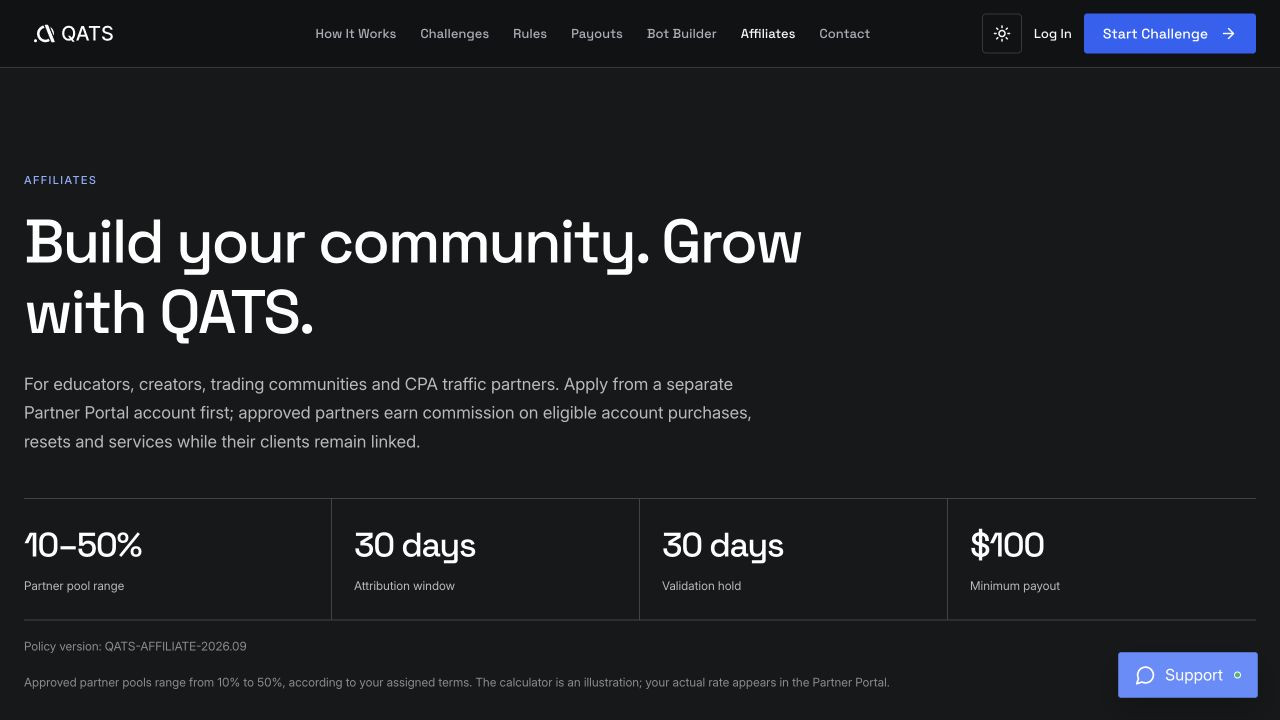 Become a QATS affiliate: QATS screenshot
