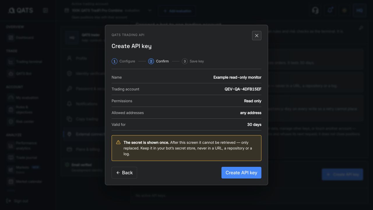 QATS API key Confirm step before issuance