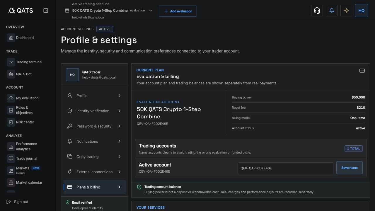 Payments, receipts, refunds and chargebacks: QATS screenshot