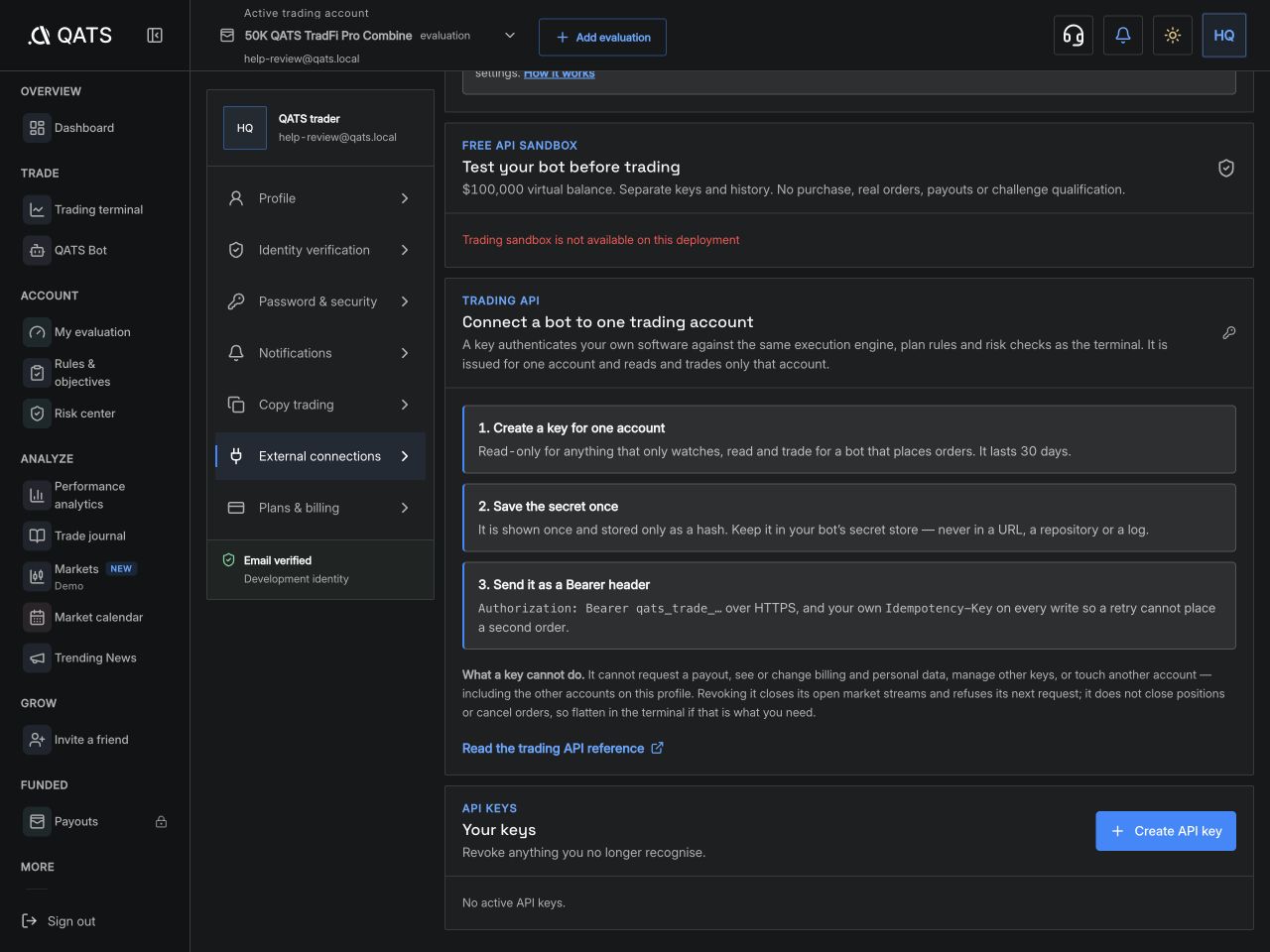 Choose an external connection: QATS screenshot