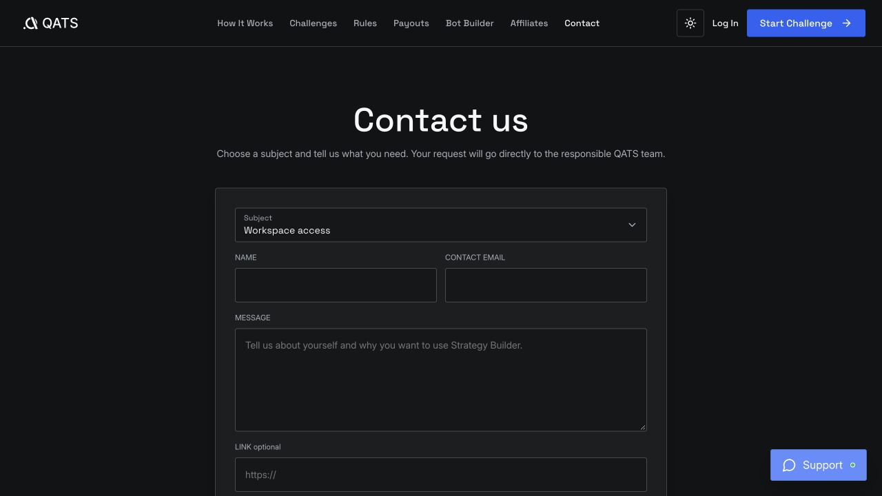 Contact support: QATS screenshot