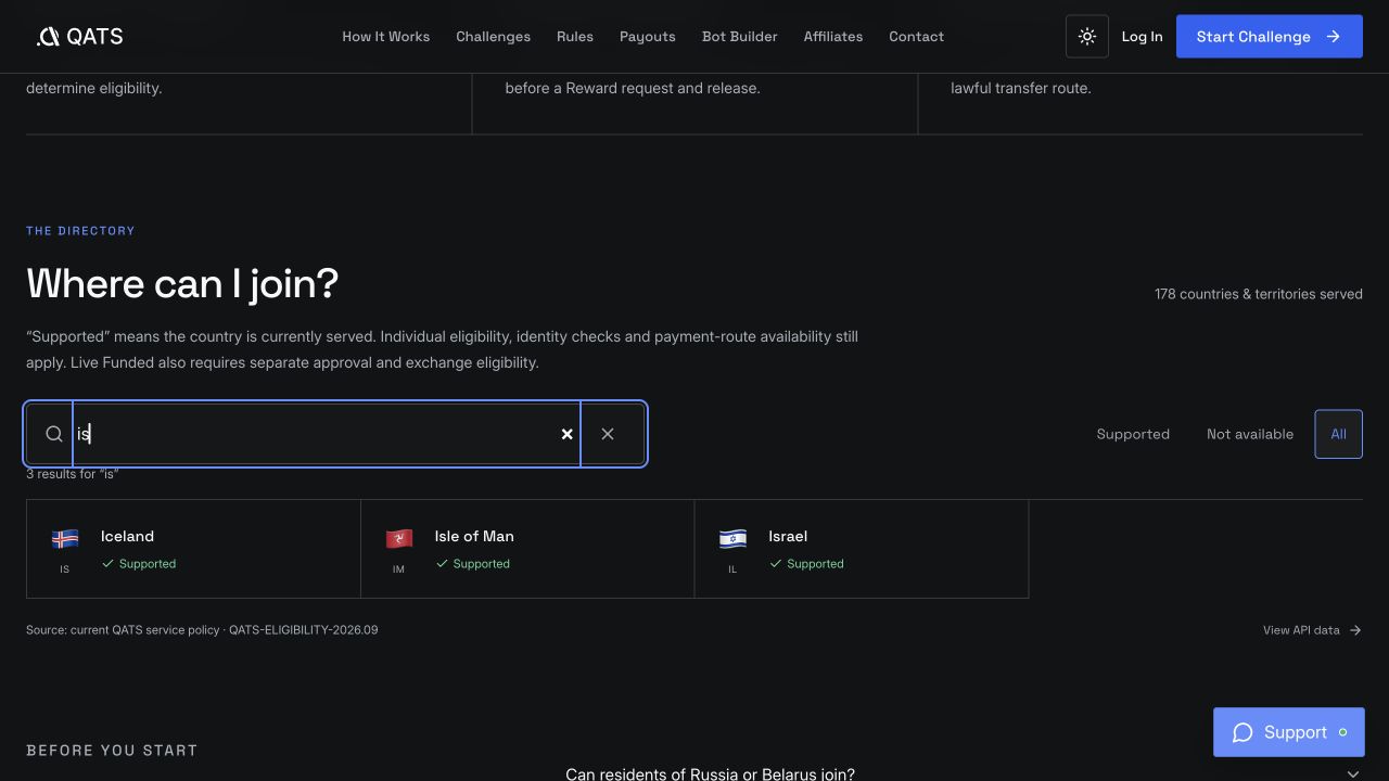 Check whether your country is supported: QATS screenshot