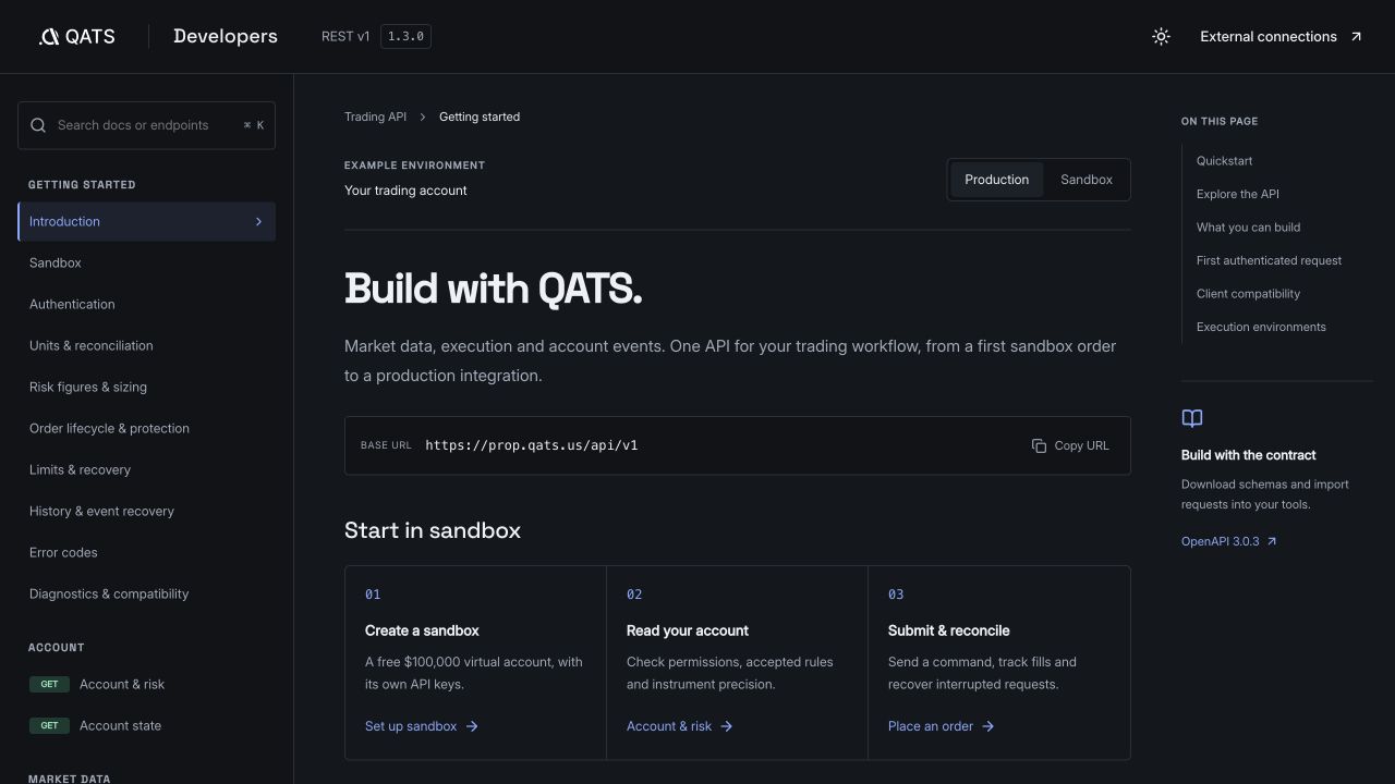 Send your first API order: QATS screenshot