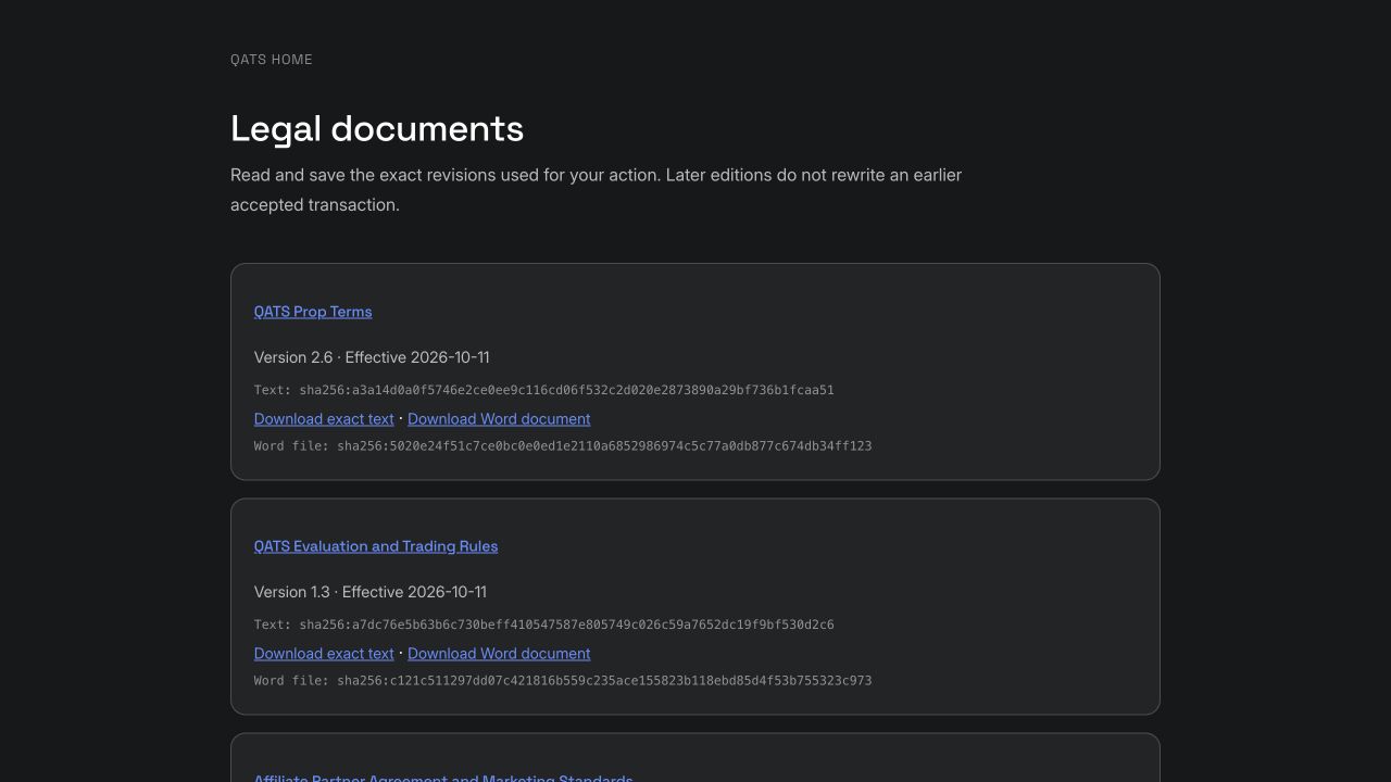 Find current legal documents: QATS screenshot