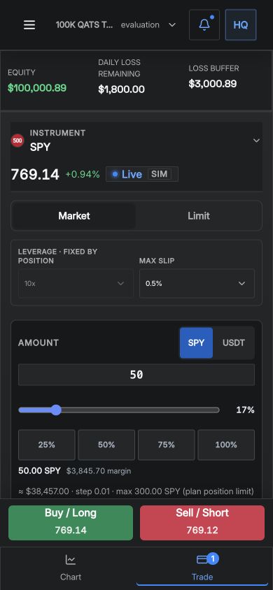 Trade from the mobile terminal: QATS screenshot