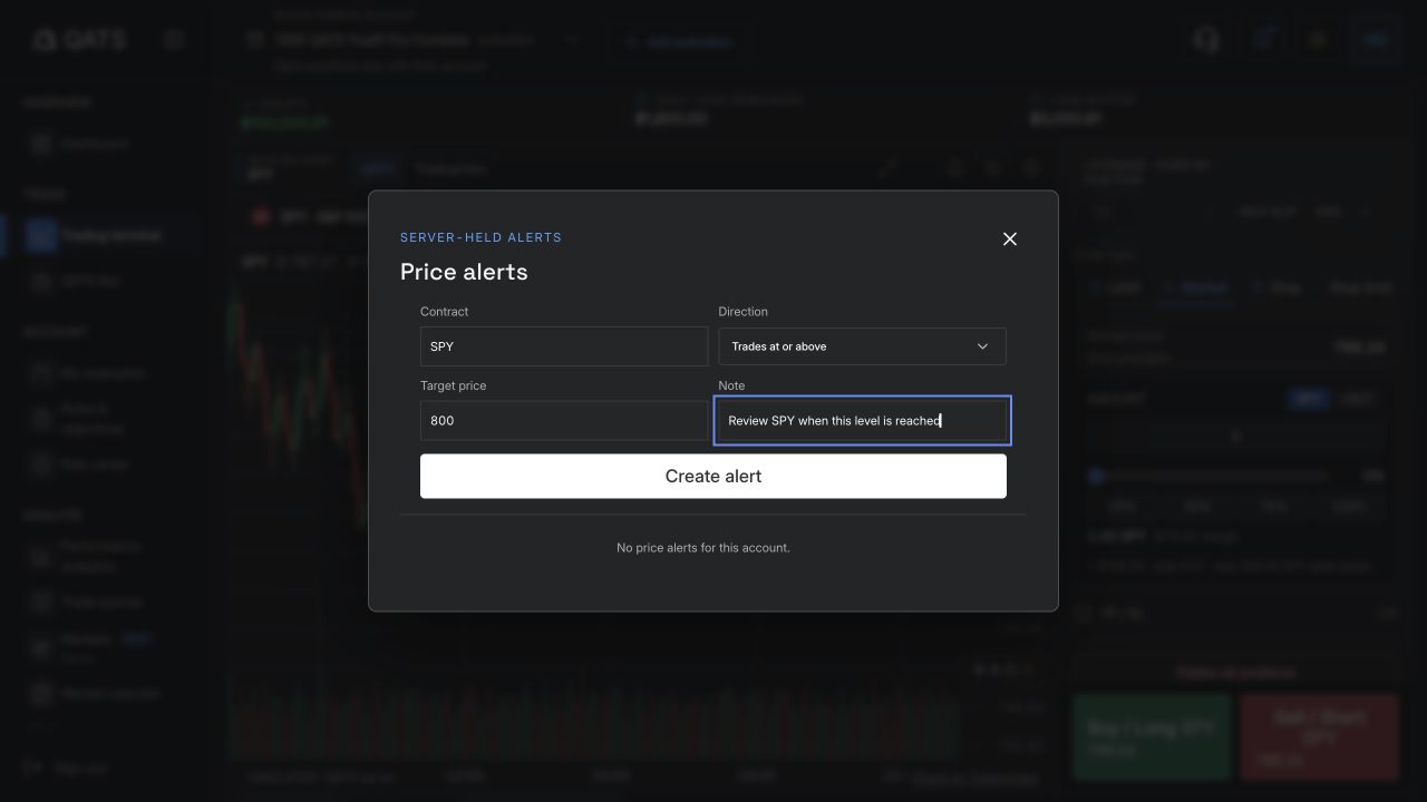 Create and manage price alerts: QATS screenshot