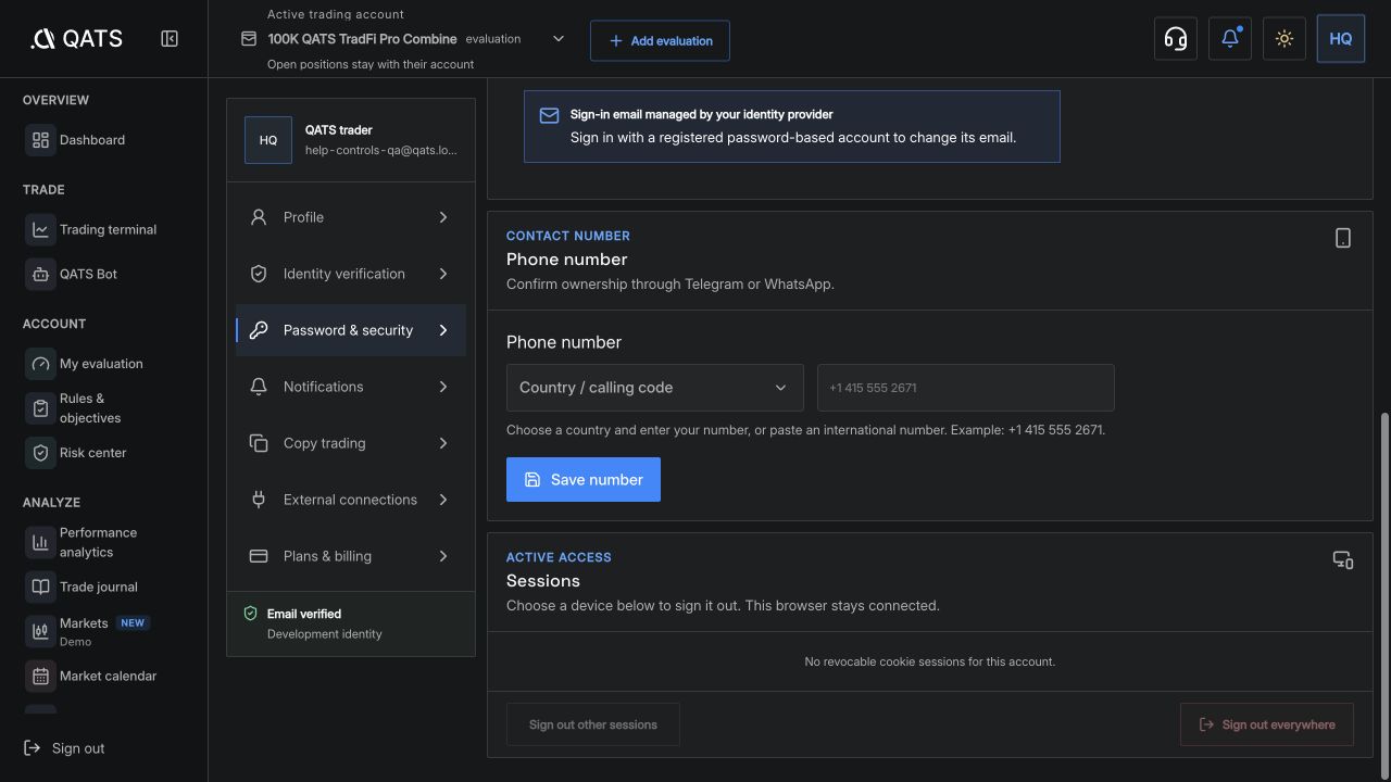 QATS phone verification and session controls