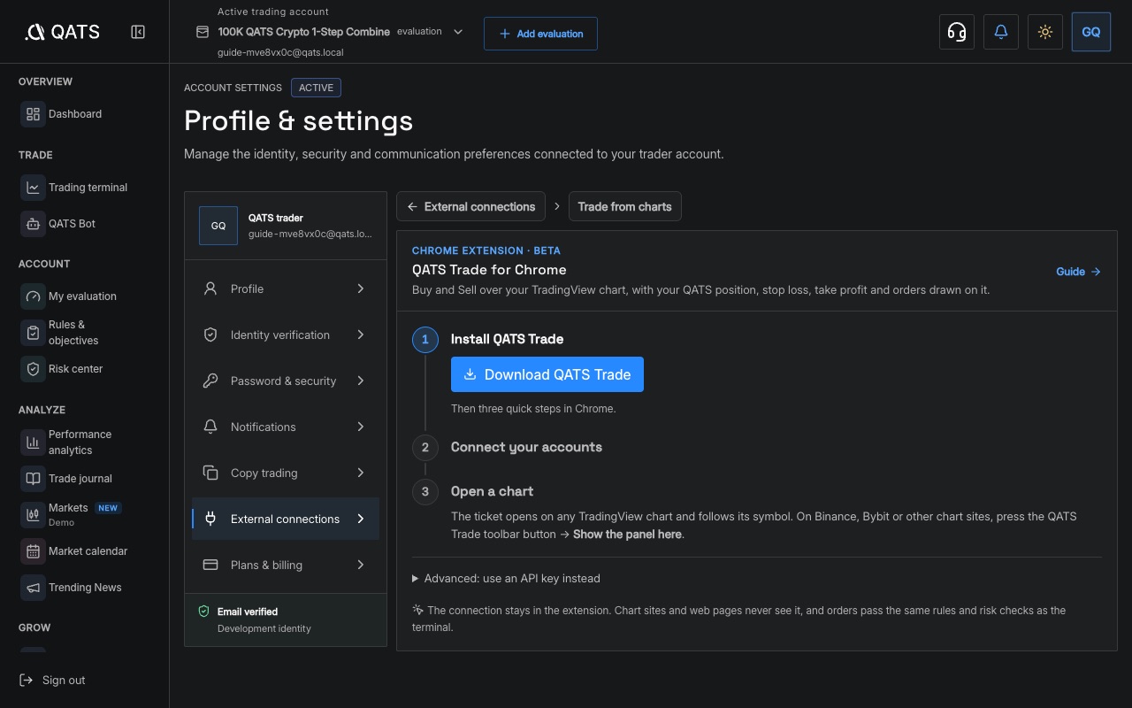 QATS Trade for Chrome panel with the Download QATS Trade button