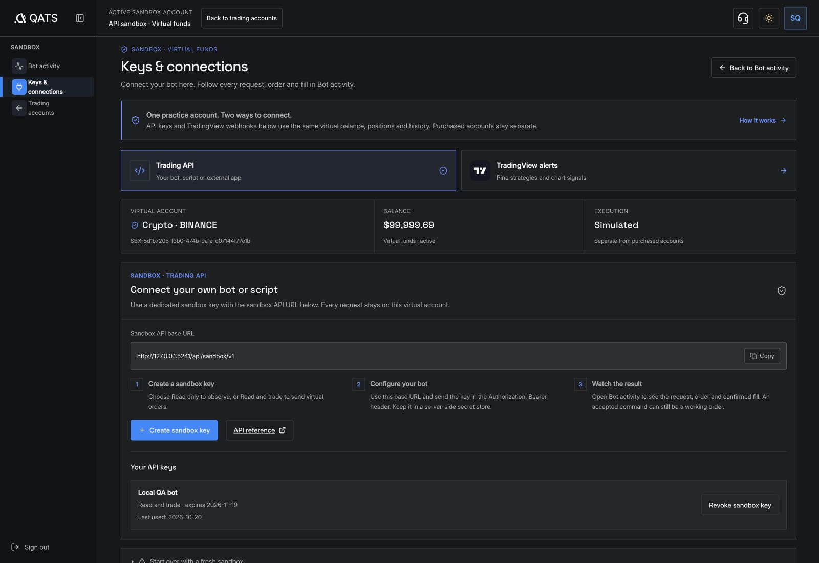 Create a free API sandbox: QATS screenshot