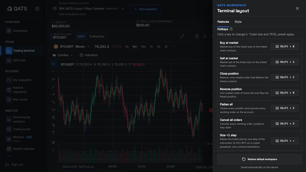 Use and change terminal hotkeys: QATS screenshot
